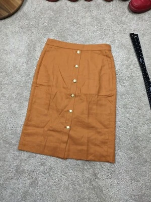 Saia de Linho Vintage J.Crew Feminina 8 P Mistura de Linho J Crew Laranja Ferrugem Outono Midi - Imagem 1 de 4