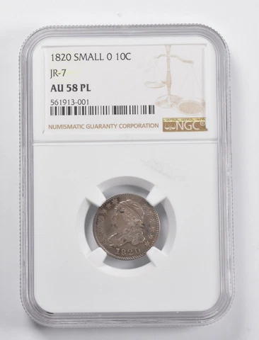 AU58 PL 1820 Liberty Cap Dime Small 0 JR-7 NGC *5254 Cover