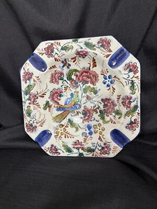 VINTAGE Ceramic ASHTRAY Hand Painted Floral Portugal 498 Square 8.5" X 8.5" - Picture 1 of 6