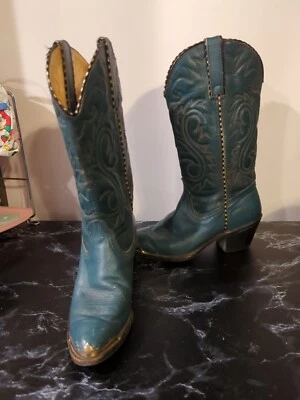Botas Vaqueras Rodeo Drive Cuero Acento Plateado De Colección 6 M Azul Teal Turquesa EE. UU. Foto 1 de 4