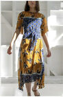 Zara Blue Mustard Floral Printed Flowing Midi Maxi Summer Dress M 10 12 Sold Out