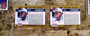 1990 PRO SET WRONGBACK TOM LANDRY BACK ANDRE REED FRONT W/COLORBAR