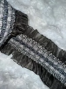 2 yardas gris peltre oscuro doble volante organza gris chenilla gimp costura ribete 3" - Imagen 1 de 2