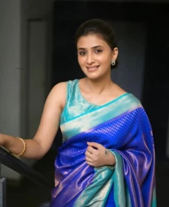 INDIAN DESIGNER BANARASI SOFT SILK ZARI WEAVING WORK SAREE WITH UNSTITCHED BLOUS - Picture 1 of 4