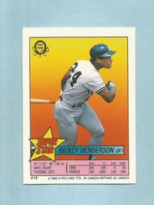 1989 O-Pee-Chee Baseball Sticker Rickey Henderson #18 Rick Reuschel #79 Back