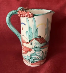 ITALIAN DERUTA? HANDPAINTED ART POTTERY PITCHER VINTAGE HEART SHAPED UNIQUE RARE - Picture 1 of 17