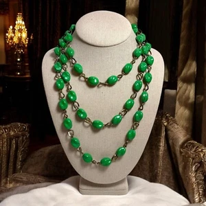 Collar de eslabones de cuentas de vidrio pintado vintage Kelly verde caprichoso retro Fairycore  - Imagen 1 de 10