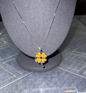 Gelbgold Emaille Kleeblatt Anhänger Edelstahl Kette Halskette - Bild 1 von 4