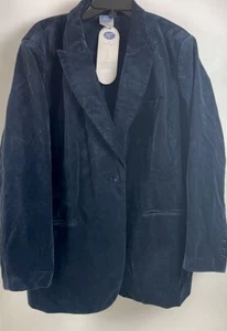 Diane Gilman Velour Blazer Jacket Women Size 2XL Blue One Button Close Heavy - Picture 1 of 12