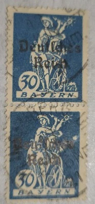 Germany, VINTAGE 1920 Third Reich Bavaria Overprint, Used Vert Pair #260, 30 Pfg - Image 1 of 3