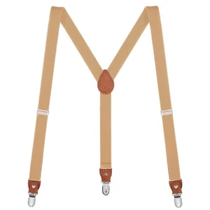 Buyless Fashion Leather End Suspenders Men - 48" Elastic Adjustable 1" - Y Shape - Picture 1 of 84