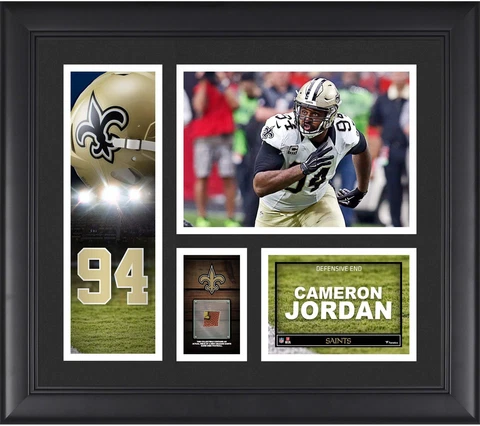 C.Jordan NO Saints Framed 15x17 Collage w/Piece of GU Football Cover