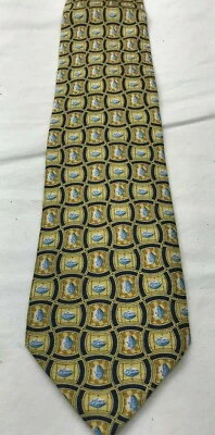 PFIZER Viagra Para Hombres Corbata Tabletas Pastillas Ondas Vinculadas Dorado Azul Marino Seda Corbata  Foto 1 de 3