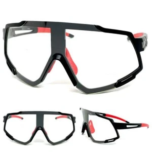 SPORT CYCLING WRAP Protective Safety Eyewear Clear Lens SUN GLASSES Black Frame - Picture 1 of 6