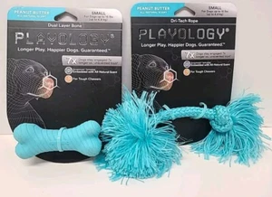 Playology Dual Layer Bone Dog Toy Peanut Butter Scent Small Dog Bone & Rope New - Picture 1 of 4