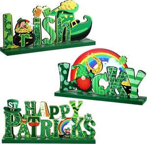 3 Pieces St. Patrick'S Day Table Decoration Shamrock Sign Table Centerpiece Lepr - Picture 1 of 12