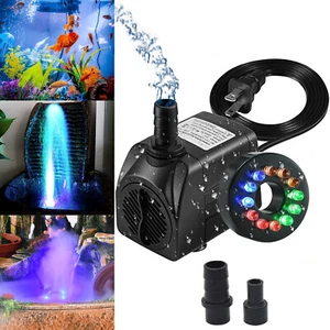 Submersible Water Pump W/ 12 LED 16W Lights For Fountain Pool Garden Pond Tank - Picture 1 of 13