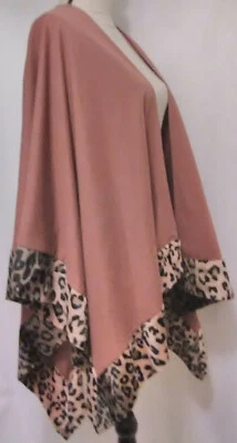 PILIPO  USA Women Long Warm Shawl Wrap Brown with faux Leopard lining on bottom - Image 1 of 4