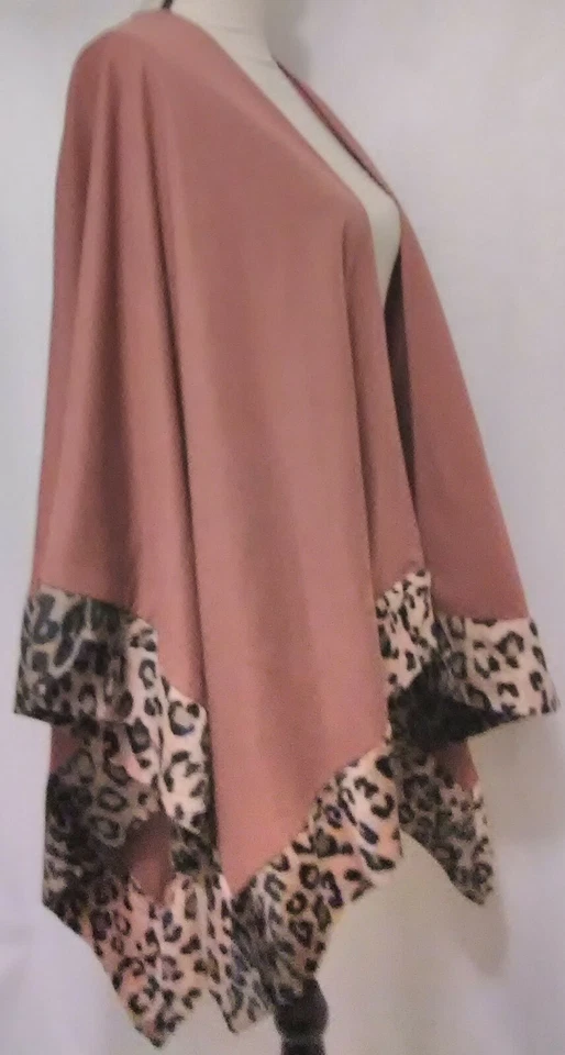 PILIPO  USA Women Long Warm Shawl Wrap Brown with faux Leopard lining on bottom - Image 1 of 4