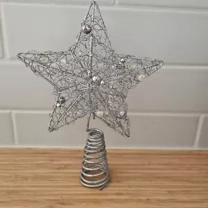 GORGEOUS GREY SILVER BEADED STAR CHRISTMAS TREE TOPPER! - Picture 1 of 1