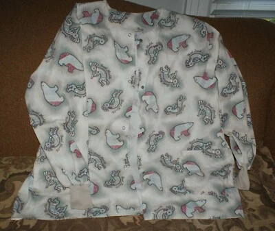 Scrub Warmup Jacket Native American Good Health 3X Fast Shipping Kokopelli Bear  - Image 1 of 4