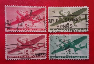 US 1941-4 Used Airmail Selection Scott C25-6, 28-9 VF/XF (see Note) 3004 - Image 1 of 2