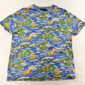 Polo Ralph Lauren Hawaiian T-Shirt Men’s L Tropical Short Sleeve Blue Hula Girl - Picture 1 of 19