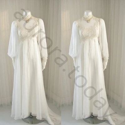 Muslim Wedding Dresses High Neck Long Sleeve Illusion Full Length Bridal Gown - Image 1 of 4