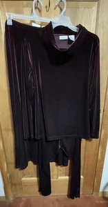 Burgandy Velvet Women's 3 Pcs Casual Evening Holiday Tunic, Maxi Skirt,Pants 2X - Picture 1 of 14