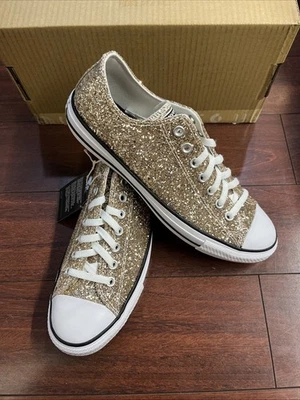 Mens Mens 9.5 / Womens 11.5 Custom Converse By You Glitter Low Top Gold Sparkle - Image 1 of 4