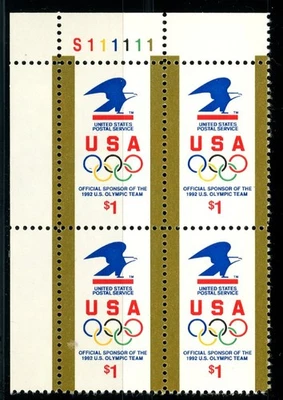 USPS $1 Eagle & Olympic Rings MNH Plate Block of 4 S111111 Scott 2539 Upper Left - Image 1 of 2