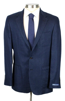 $698 Polo Ralph Lauren Tailored Herringbone Sport Coat 42 L Mens Linen Wool Navy - Image 1 of 4