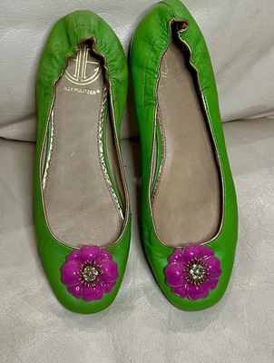 Lilly Pulitzer Color in Bloom 尺寸 7M $258 芭蕾平底草绿色粉红色花朵 7 — 第 1/4 张图片