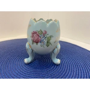 Napco Footed Egg CH3199/S Blue Painted Ceramic Trinket Dish Planter Vintage  - Picture 1 of 7