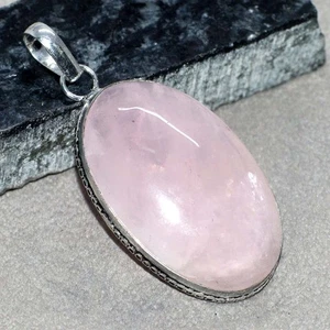Rose Quartz 925 Silver Plated Handmade Pendant 2.2" Elegant Gift MJ - Picture 1 of 3