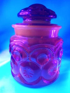 Vintage LE Smith Glas Mond & Sterne Amberina 5" Kanister Glas Aufbewahrung Retro MCM EUC! - Bild 1 von 8