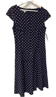 Vestido Jones Studio Azul Lunares Línea A Manga Corta NUEVO Talla 10 Foto 1 de 4