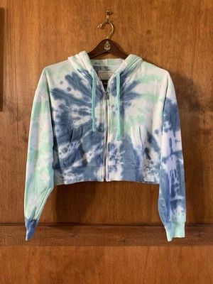 AEROPOSTLE женщин укороченный толстовка с капюшоном галстук краситель хлопок полный молнии синий зеленый маленький Y2K - Изображение 1 из 4