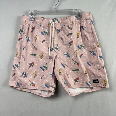 RVCA Board Shorts Mens Medium Parrots Pink Swim Trunks Kristin Liu Wong - Image 1 of 4