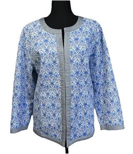 Talbots Quilted Jacket Blue Floral Petite XL Boho Cottagecore Preppy Mature - Picture 1 of 9