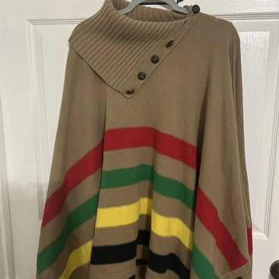 Nuevo con etiquetas Poncho Lauren Ralph Lauren Mezcla Lana Rayas Camel S/M Foto 1 de 4