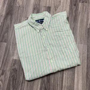 RALPH LAUREN Classic Fit Button Down Green Striped Dress Shirt Men's Size Large - Picture 1 of 9