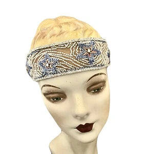 Authentisches 20er Jahre Perlen, Strass Stirnband, Kopfschmuck, Braut, rosa, blau - Bild 1 von 7