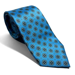 Sky Blue Geometric Printed Silk Tie (Handmade) - Picture 1 of 4