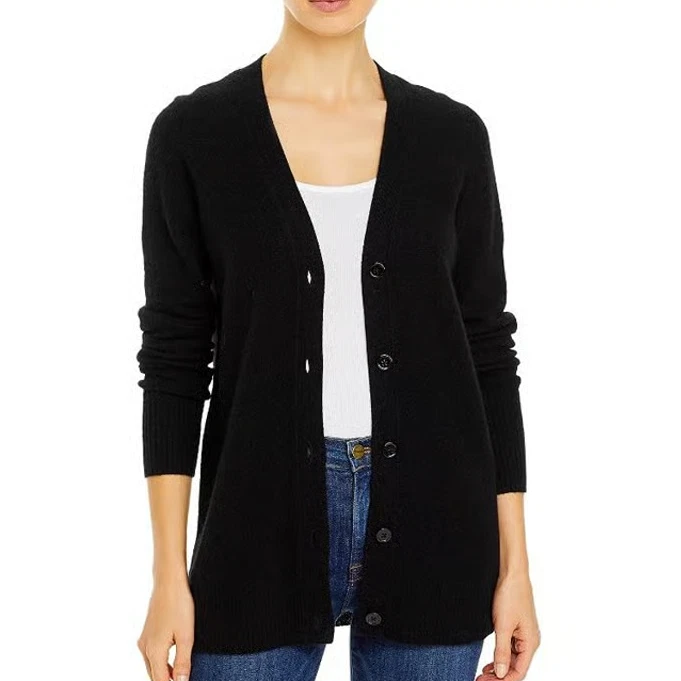 C by Bloomingdale's 100 Cashmere Black Grandfather Cardigan Sweater M