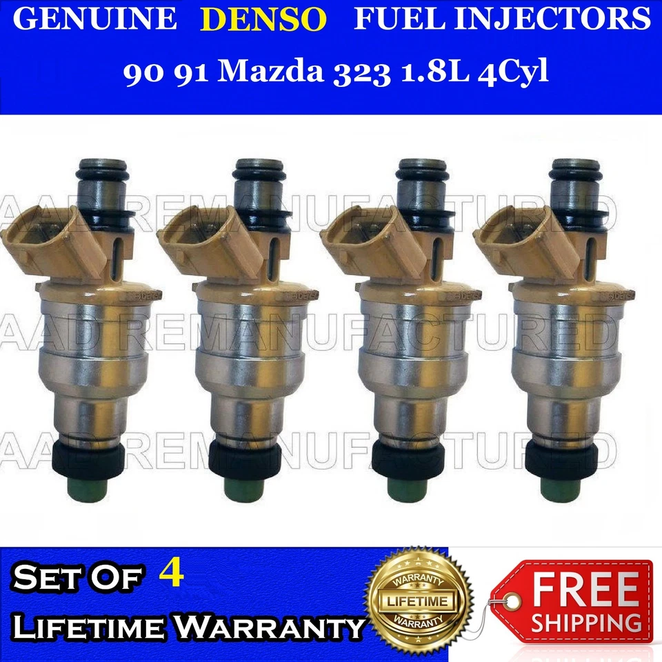 4x Inyectores de combustible Denso genuinos para 90 91 Mazda 323 1,8 L 4 cilindros #195500-2180 Foto 1 de 1