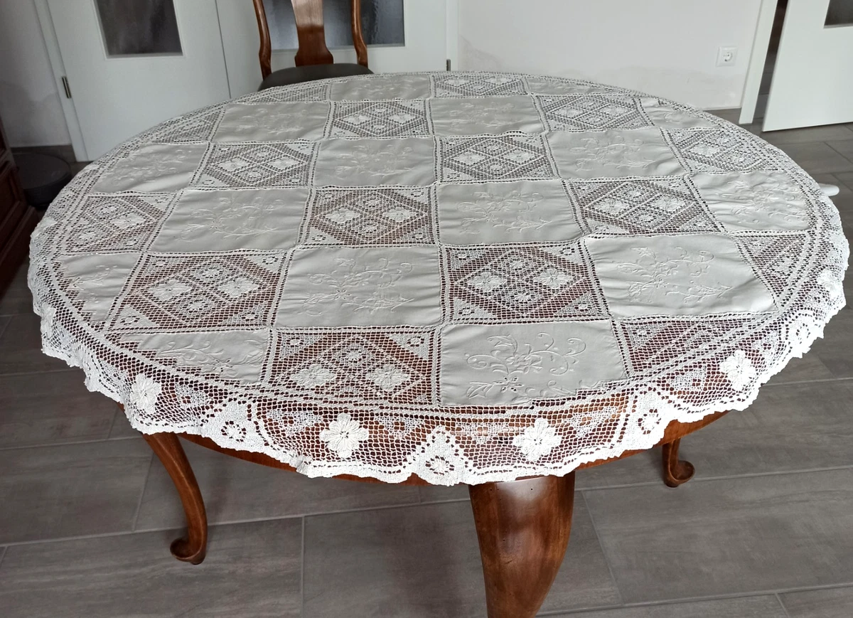 Yizunnu Runde Tischdecke, Gehäkelt, Vintage - 80 Cm Durchmesser, Aus Baumwolle, Beige, Mit Quasten