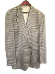 Stanley Blacker Sport Coat 46L Gray & Blue Houndstooth Pattern 100% Silk