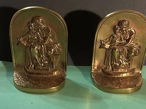 MOTHERS DAY? VTG.HEAVY BRASS BOOKENDS ..MOTHER AND CHILD WRITING IN BOOK - Picture 1 of 8