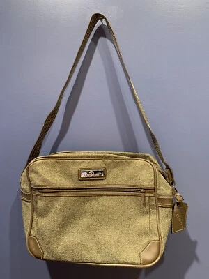 Vintage Jordache Tweed Carry On Tote Bag, Vinyl Lined, Tan, Excellent - Image 1 of 4
